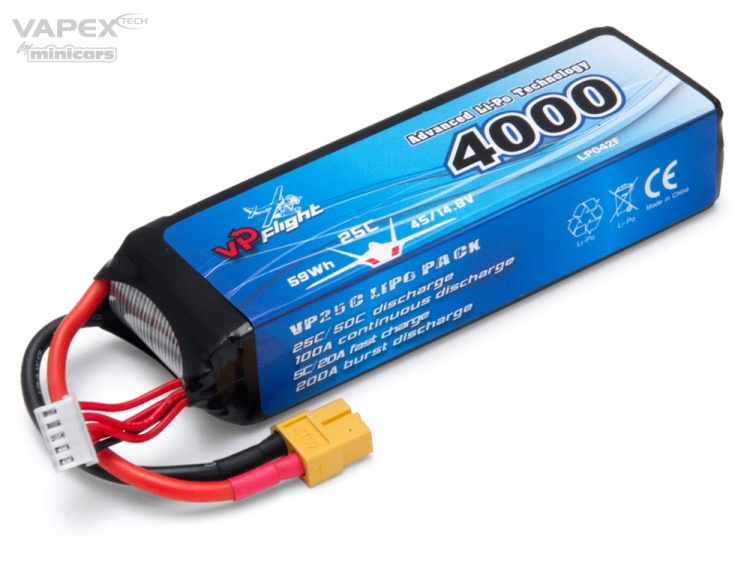 LiPo 14,8V 4S  4000mAh 25C XT60 Vapex