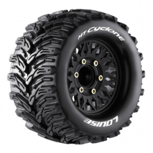 Louise MT-CYCLONE 1/10 monster truck däck soft 12-17mm hex svart fälg