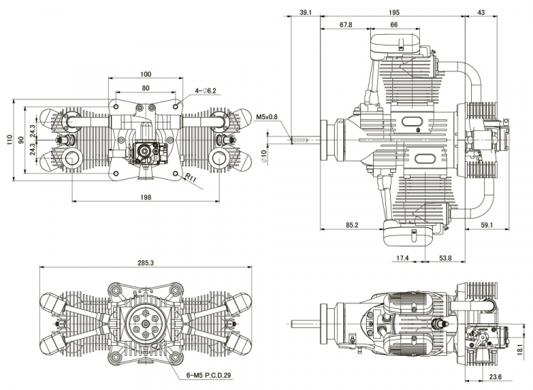 SAITO FG-120TS Twin 4-takts Bensinmotor - Bild 4