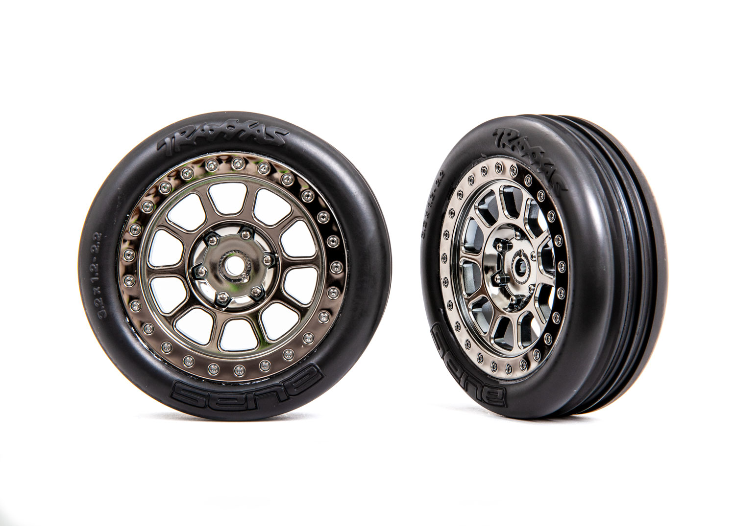 Däck/fälg Alias Ribbed Medium/Svart Krom 2.2" 2WD Fram (2)