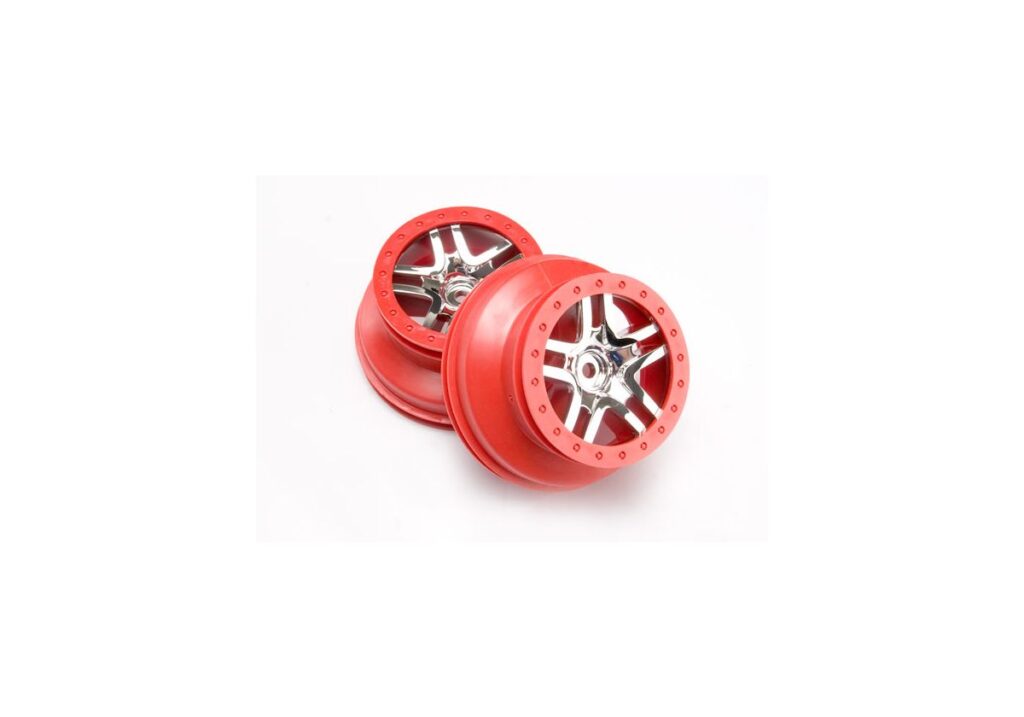 Fälg SCT Split-Spoke Krom-Röd 2.2/3.0" 4WD/2WD Bak (2) 6872A