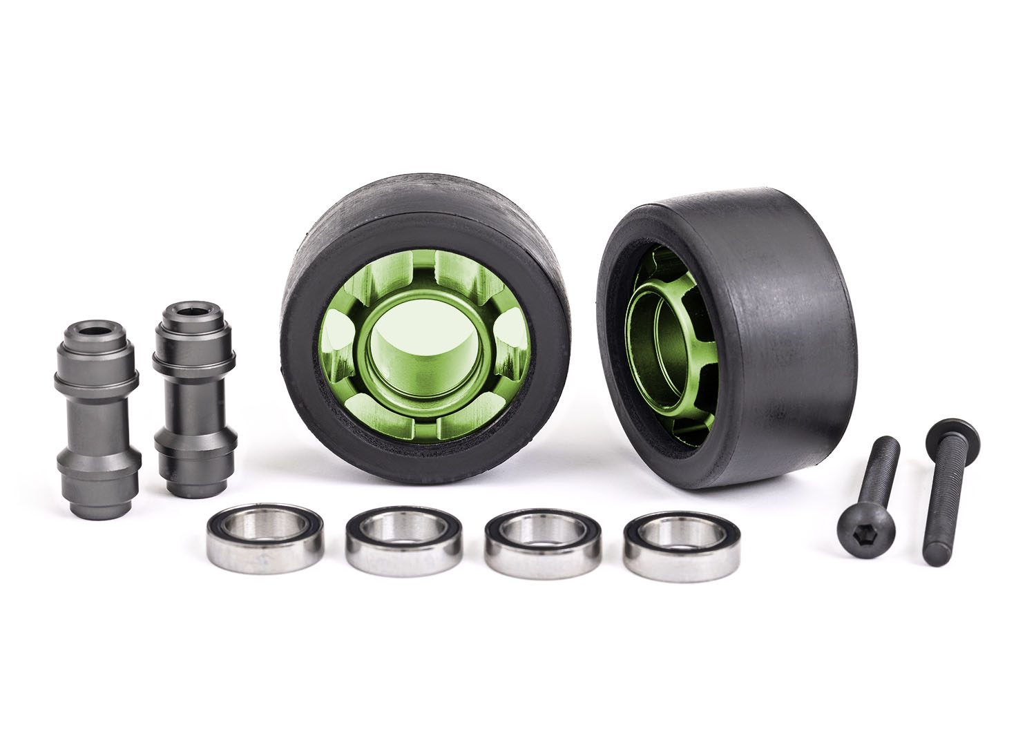 Wheeliebar-hjul alu grön kullager X-Maxx/XRT/Maxx/Sledge (2)