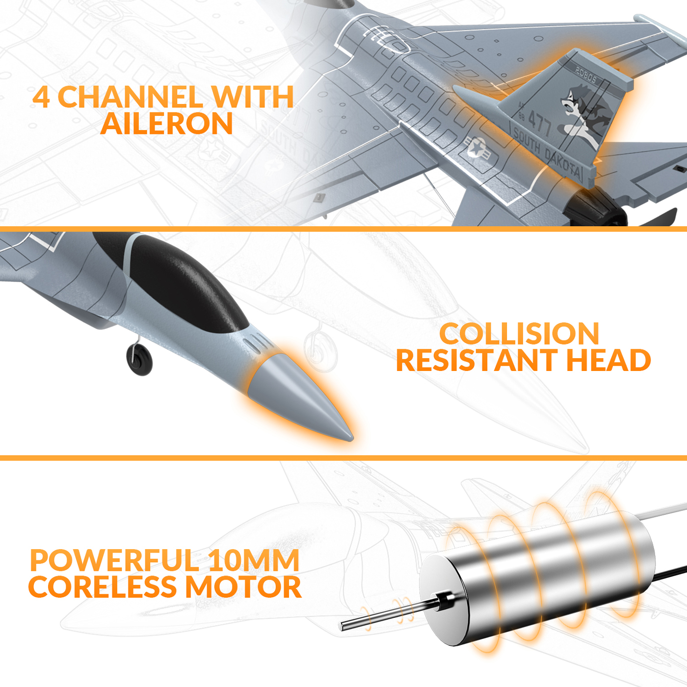 Volantex F16 Fighting Falcon Gyro 4-Kanals 340mm RTF - Bild 5