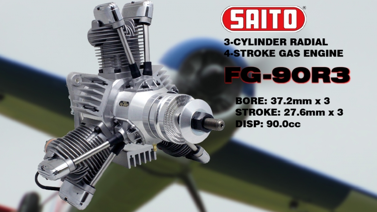 SAITO FG-90R3 90cc 4-takts 3-cyl Stjärnmotor Bensin - Bild 4
