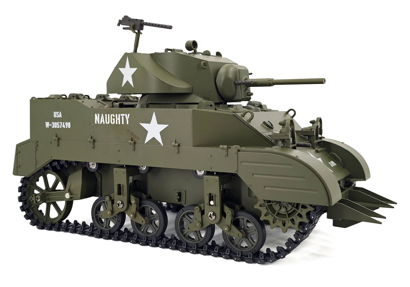 RACENT M5A1 Stuart RC-stridsvagn 1/16 grön – produktbild 3