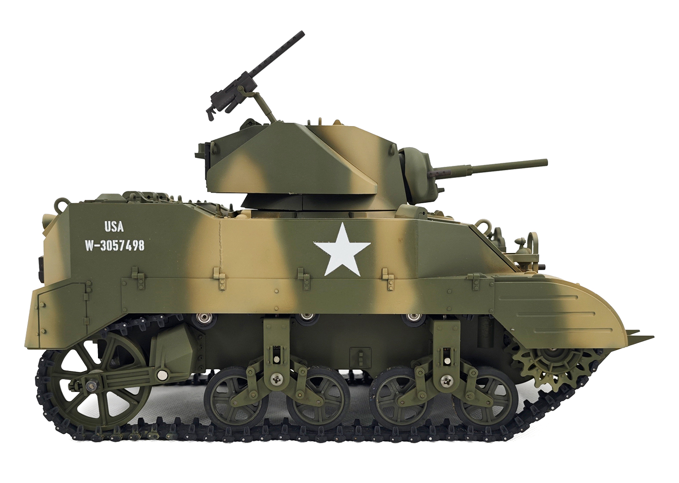 RACENT M5A1 Stuart RC-stridsvagn 1/16 gul – produktbild 5