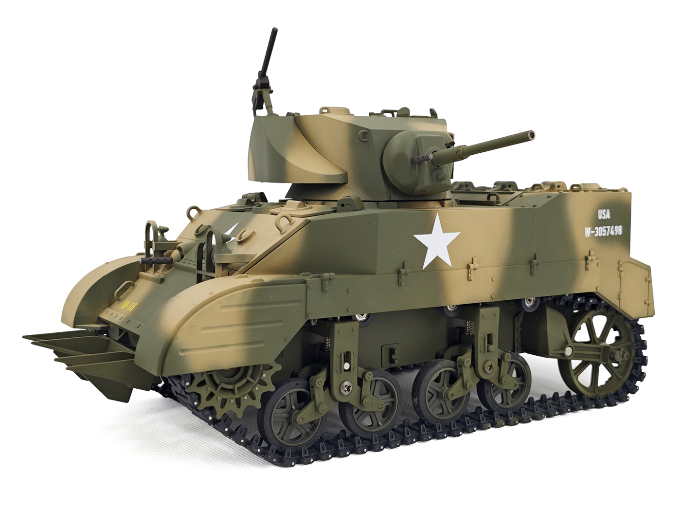 RACENT M5A1 Stuart RC-stridsvagn 1/16 gul – produktbild 9