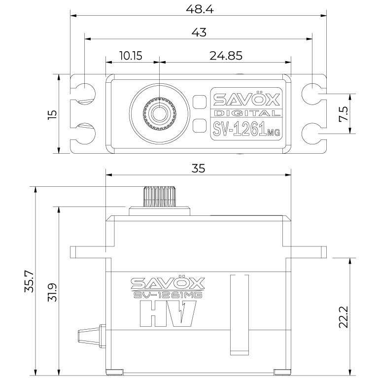 Savöx SV-1261MG Servo 20Kg 0,095s HV Alu Coreless Mini - Bild 2