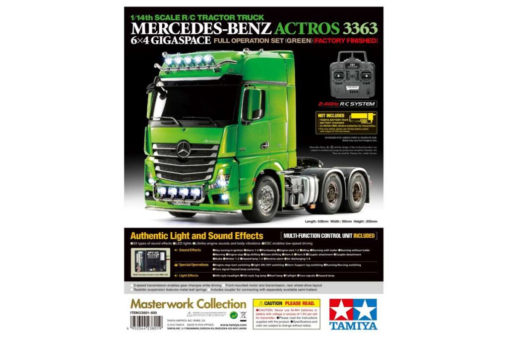 Tamiya 23801 – Mercedes-Benz Actros 3363, grön – Full Option 1/14