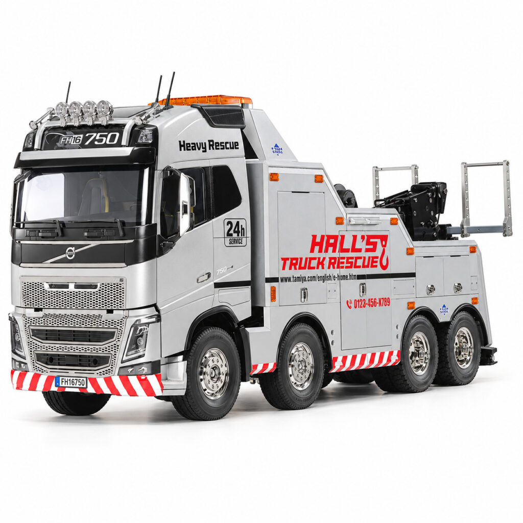 Tamiya 47528 – Volvo FH16 750 8×4 Bärgningsbil 1/14, Silver Edition